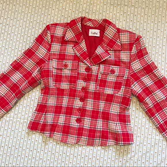 70s Red Plaid Blazer Jacket - Picture 1 of 5